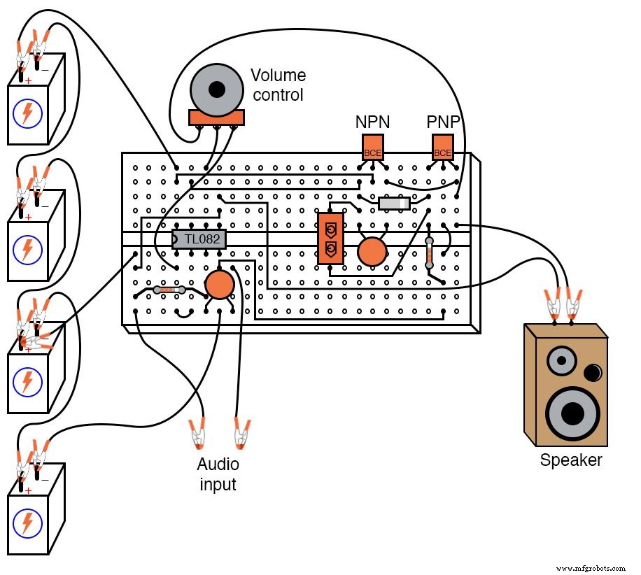 Hochleistungs-Class-B-Push-Pull-Audioverstärker mit TL082 Op-Amp bauen