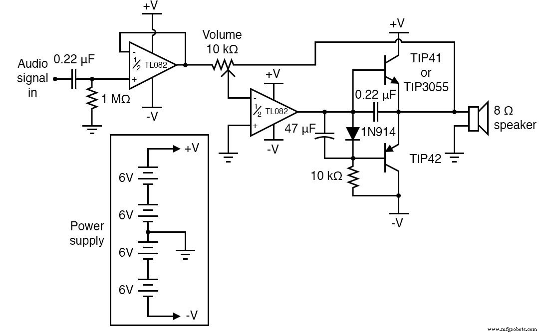 Hochleistungs-Class-B-Push-Pull-Audioverstärker mit TL082 Op-Amp bauen