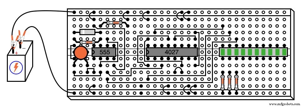 3-Bit-Binärzähler mit 555-Timer und 4027 Flip-Flops