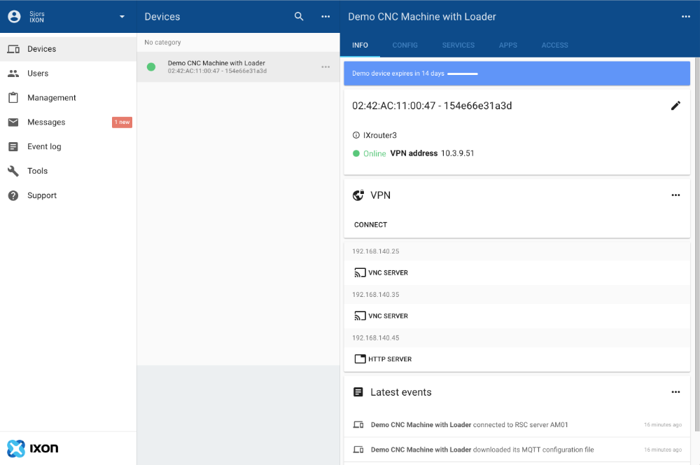 IXON Cloud sofort entdecken: Kostenloses Virtual Demo Device für Remote Access & IoT-Test