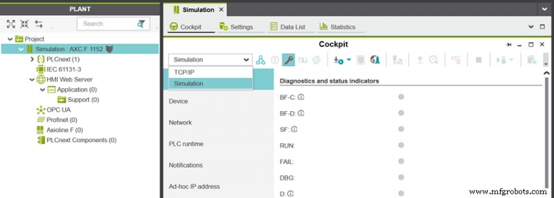 PLCnext Engineer Simulation maximieren: Verbindung zu Node‑RED via REST
