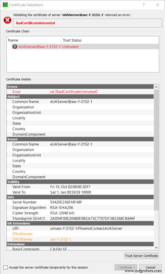 Benutzerdefinierte Sicherheitszertifikate für OPC UA auf PLCnext Control konfigurieren